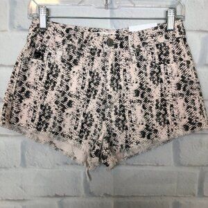 NWT Kancan High Rise Denim Shorts Size XS Pink Python Print Frayed Hem
